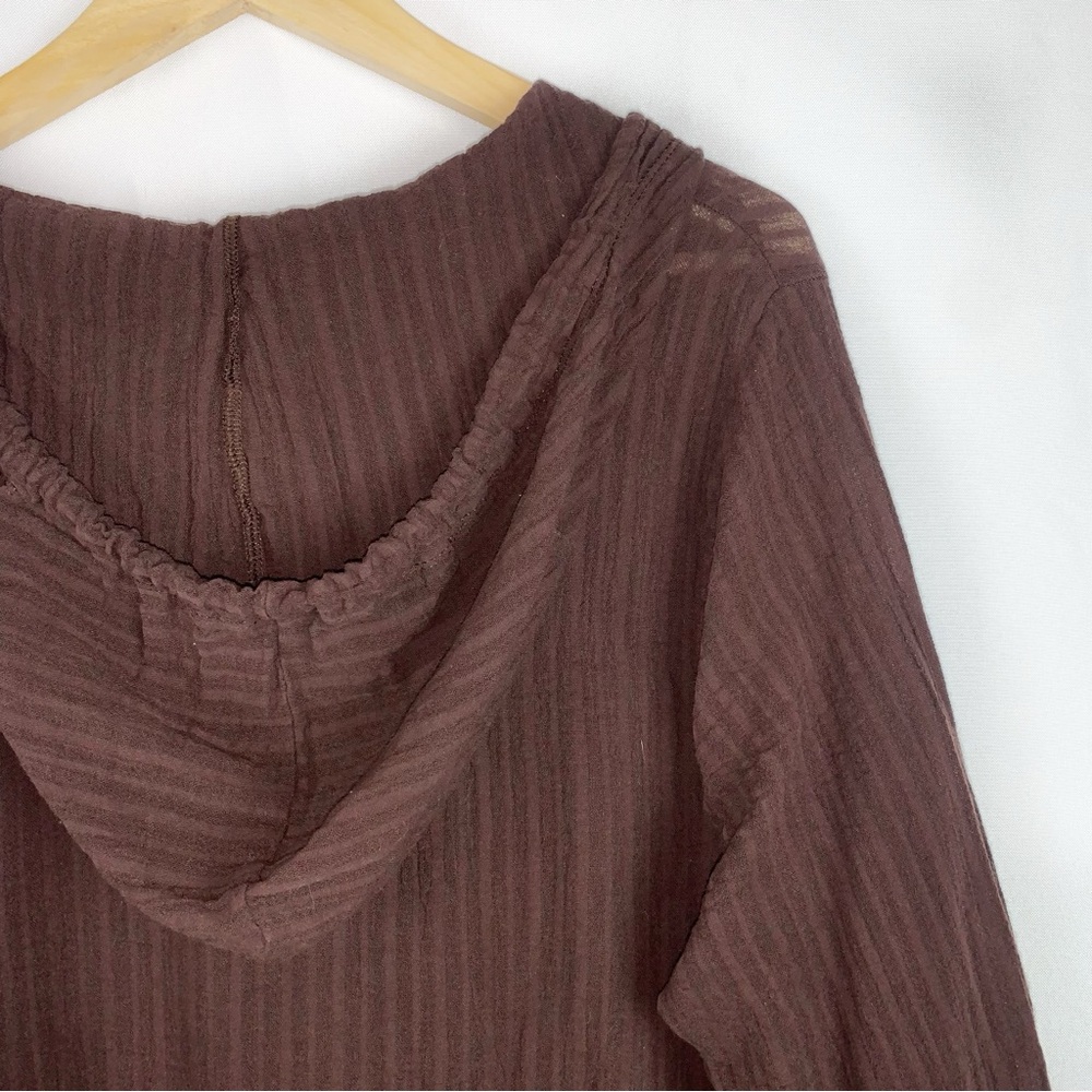 Dotti Brown Boho Gauzy Cotton Hooded Tunic Top Lagenlook - Picture 4 of 6